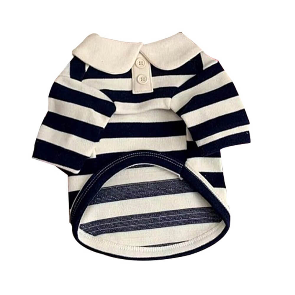 Purple striped polo dog shirt, made from lightweight polyester for ultimate comfort.