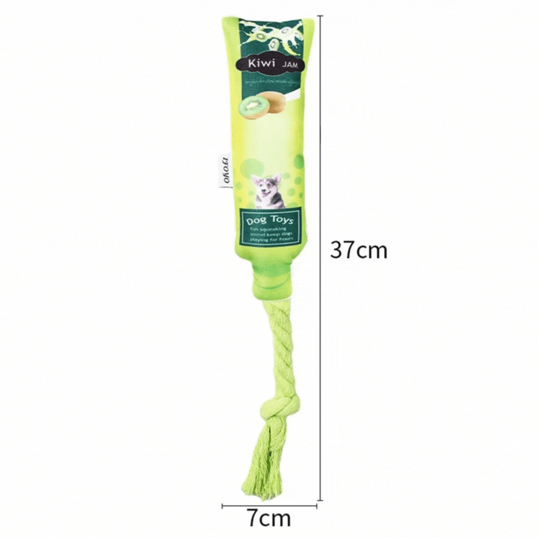 Fruit jam themed squeaky rope dog toy, an engaging pet supply for interactive play