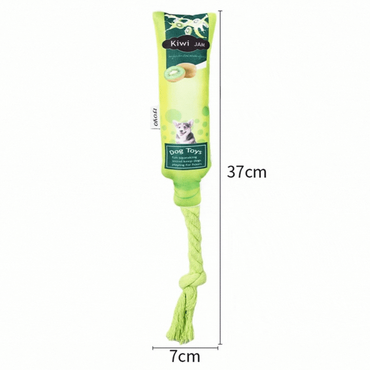 Fruit jam themed squeaky rope dog toy, an engaging pet supply for interactive play