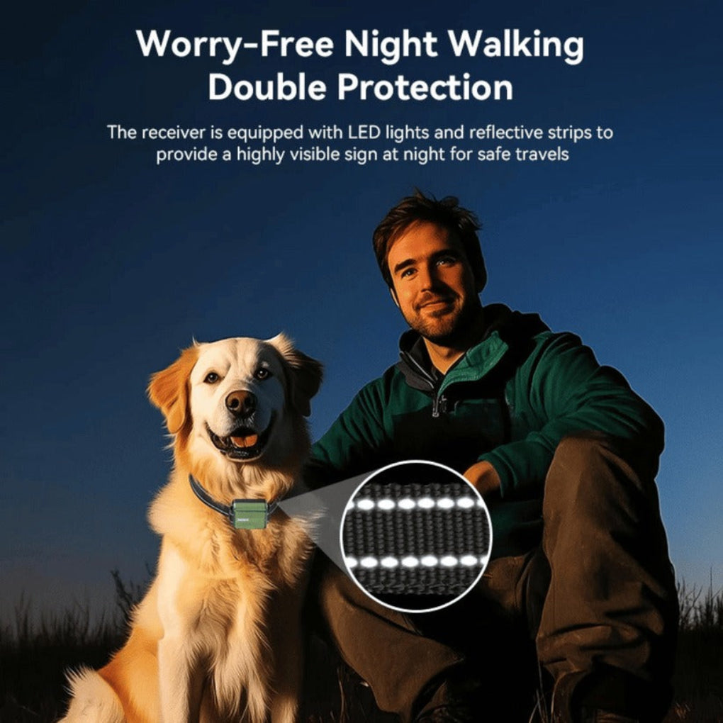 Side view of modern dog training collar remote control and device