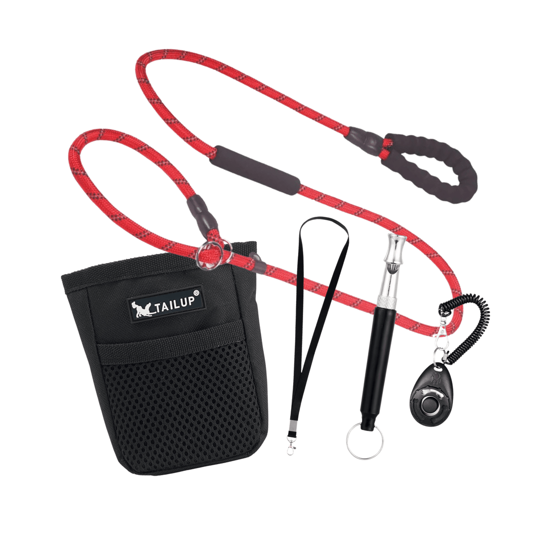 Dog training set with clicker, treat pouch, and reflective leash for pet obedience
