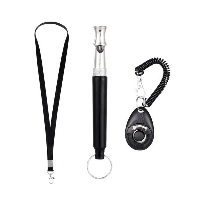 Comprehensive dog training kit featuring a clicker, reward pouch, and reflective walking leash
