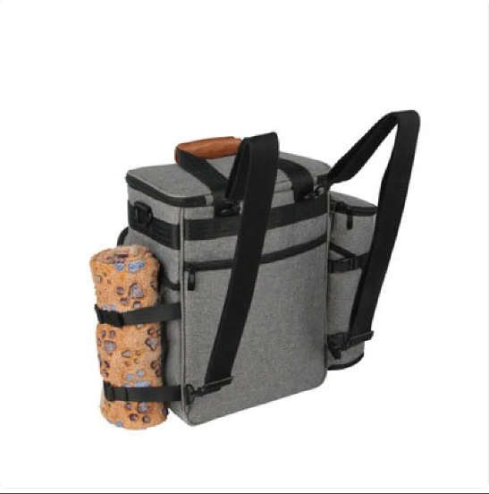 Car accessory dog travel bag, neatly storing pet essentials for road trips and adventures.