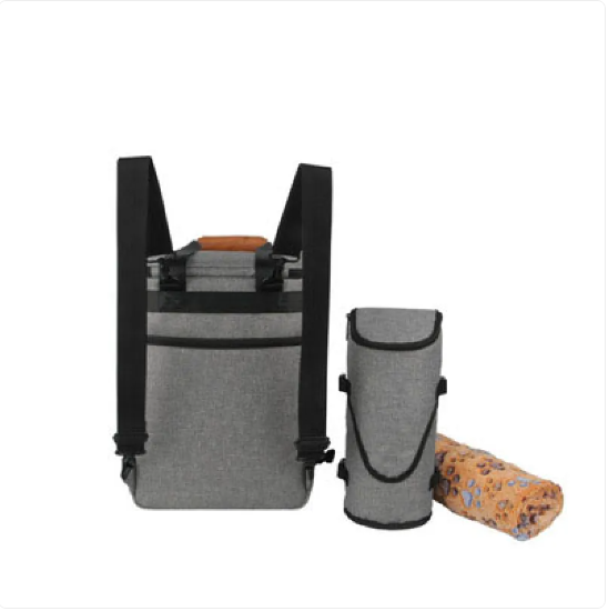 Dog gear travel bag for cars, with a comfortable handle and secure zippers for pet supplies.