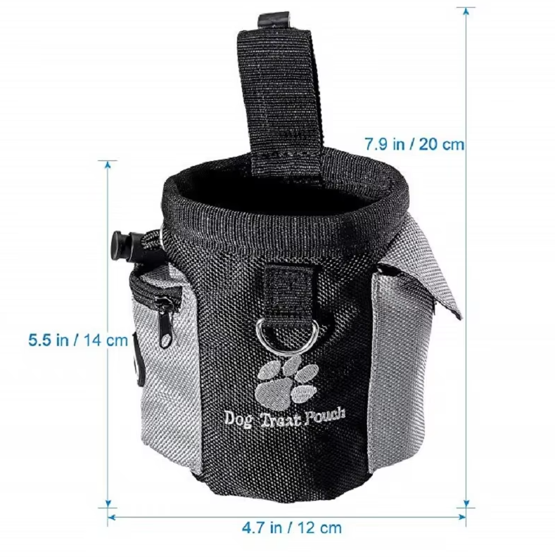 Training pouch for dogs featuring a built-in poop bag dispenser, essential pet supplies for walks.