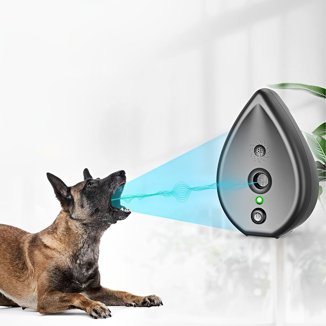 Dog ultrasonic bark control device, outdoor use, pet behavior training, dog deterrent for a quiet home
