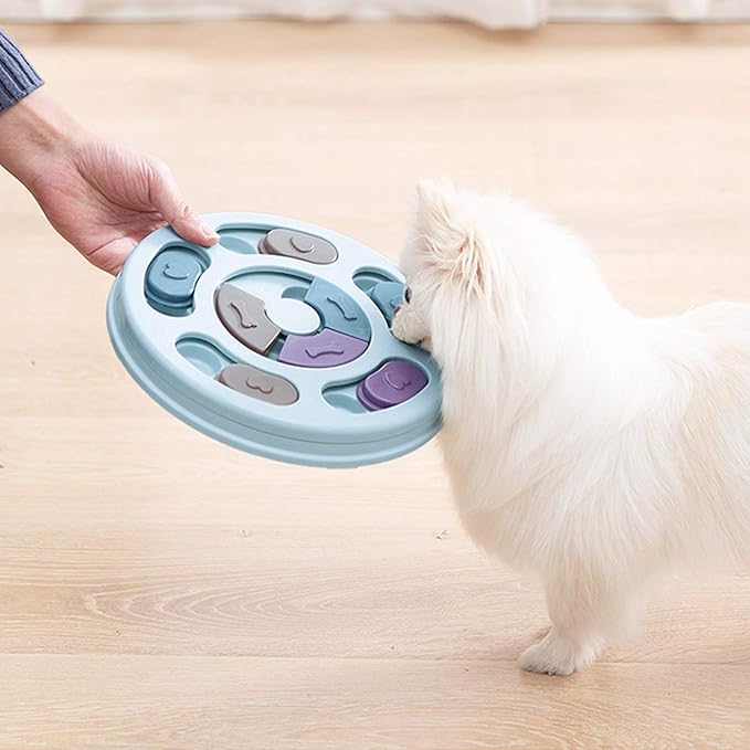 Close-up of a dog's nose engaging with a puzzle toy slow feeder, promoting dog health.