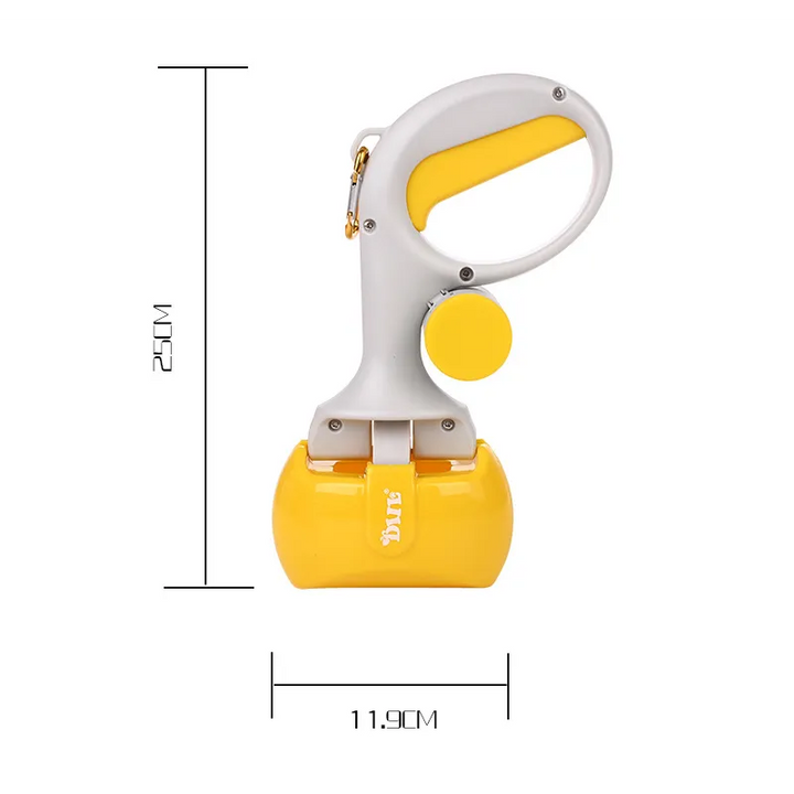 Durable dog waste bag dispenser featuring a comfortable carrying handle for outdoor adventures.