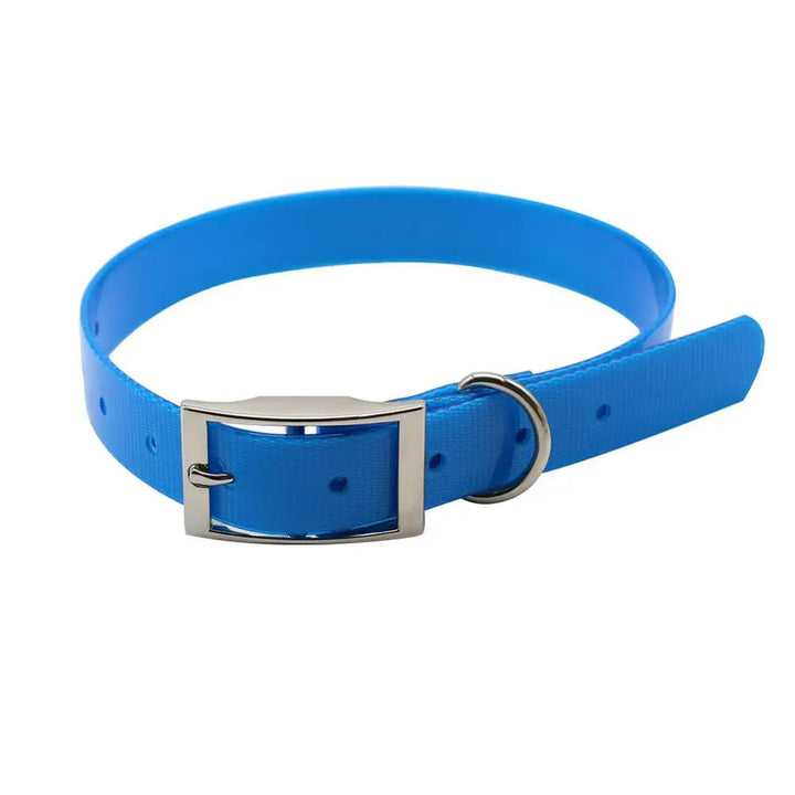 Side view of waterproof dog collar, orange nylon with breakaway release, perfect for walks