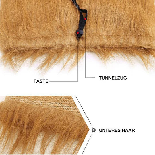 Pet dog transformed into a 'lion' with a comfortable light brown lion mane, fun accessory.