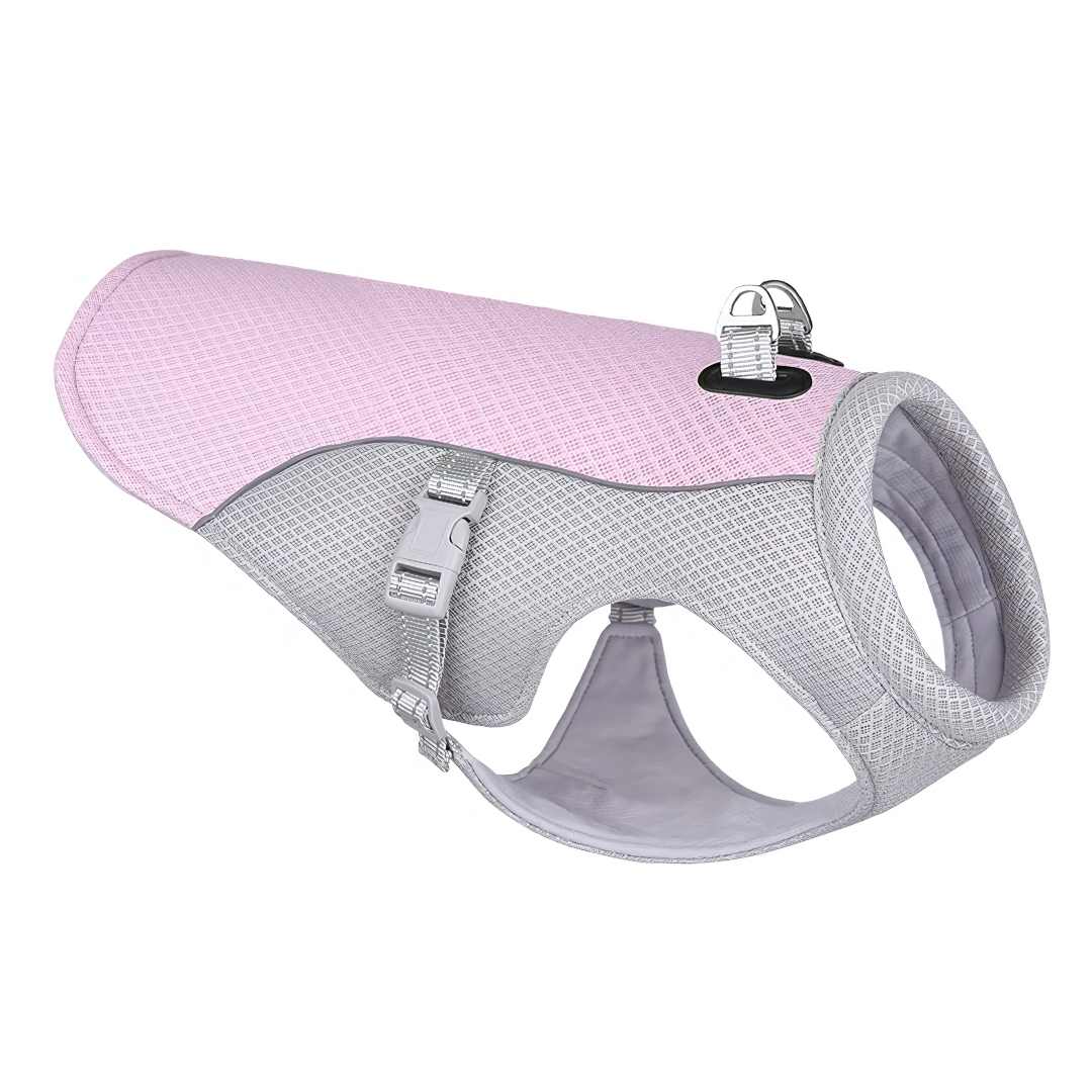 Dog cooling vest with mesh fabric detail for optimal breathability in summer heat