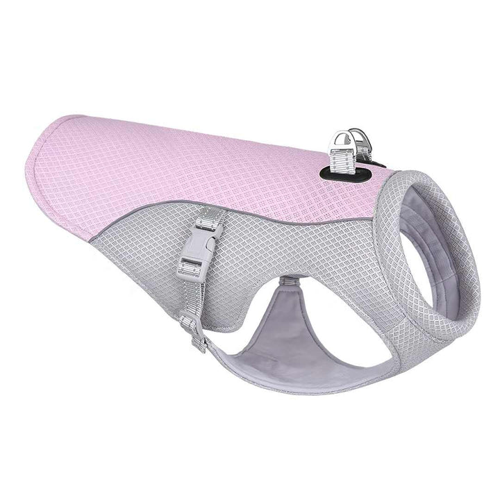 Dog cooling vest with mesh fabric detail for optimal breathability in summer heat