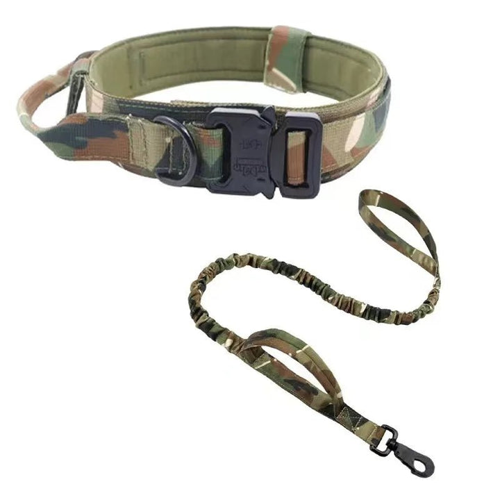 Comfortable tactical dog collar and bungee leash providing control for training and everyday use