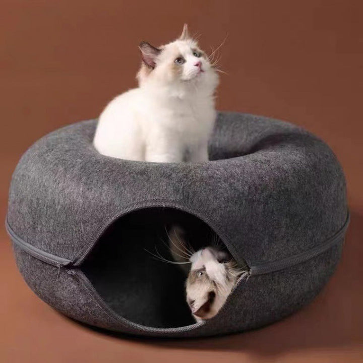 Donut 2-in-1 cat bed, a cozy cave for felines, modern pet furniture, gray and soft