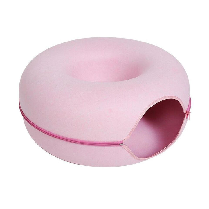 Stylish donut cat bed, a versatile pet accessory and cozy cave for ultimate feline relaxation