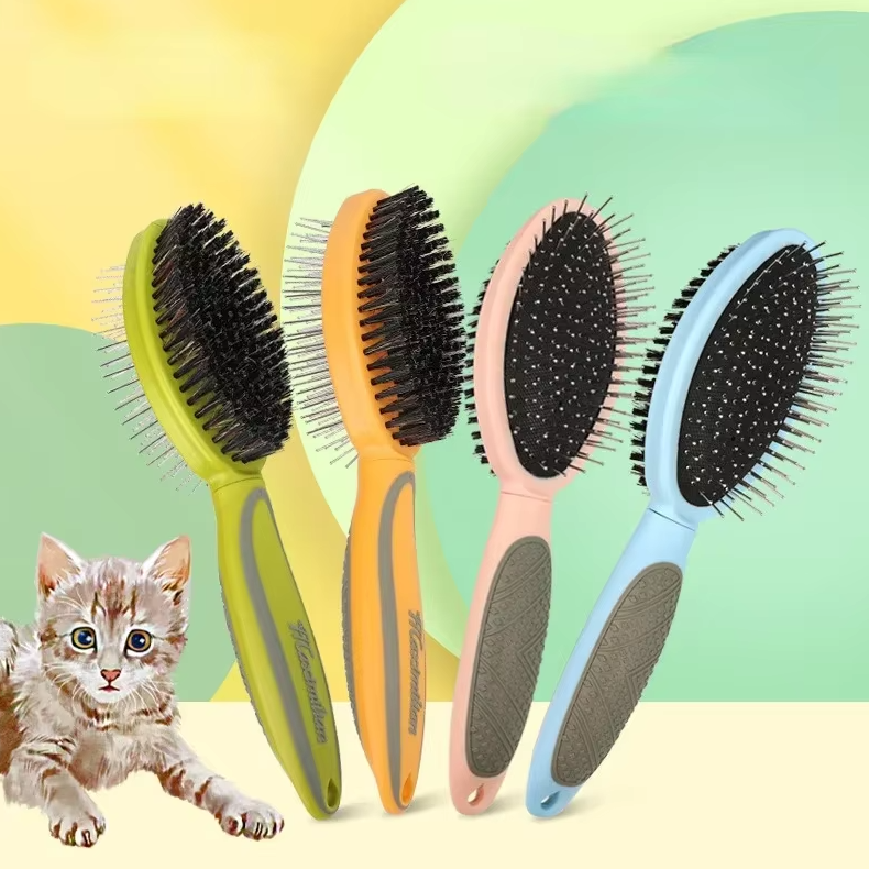 Unisex pet grooming brush, ideal for dematting and shedding for both dogs and cats, a versatile grooming tool.