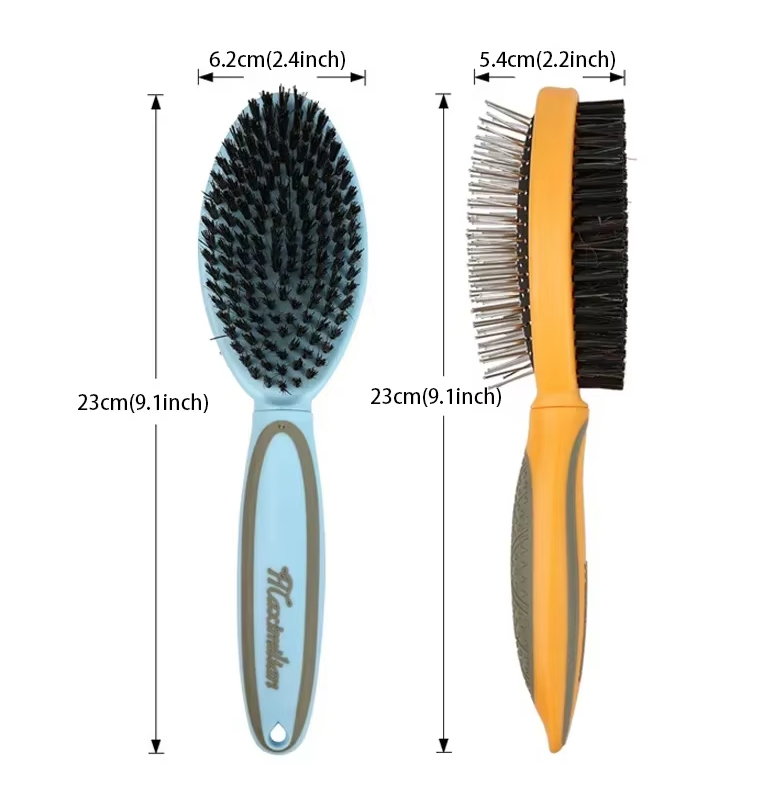 Premium pet care grooming tool, a double-sided brush for dogs and cats to reduce shedding and improve fur health.