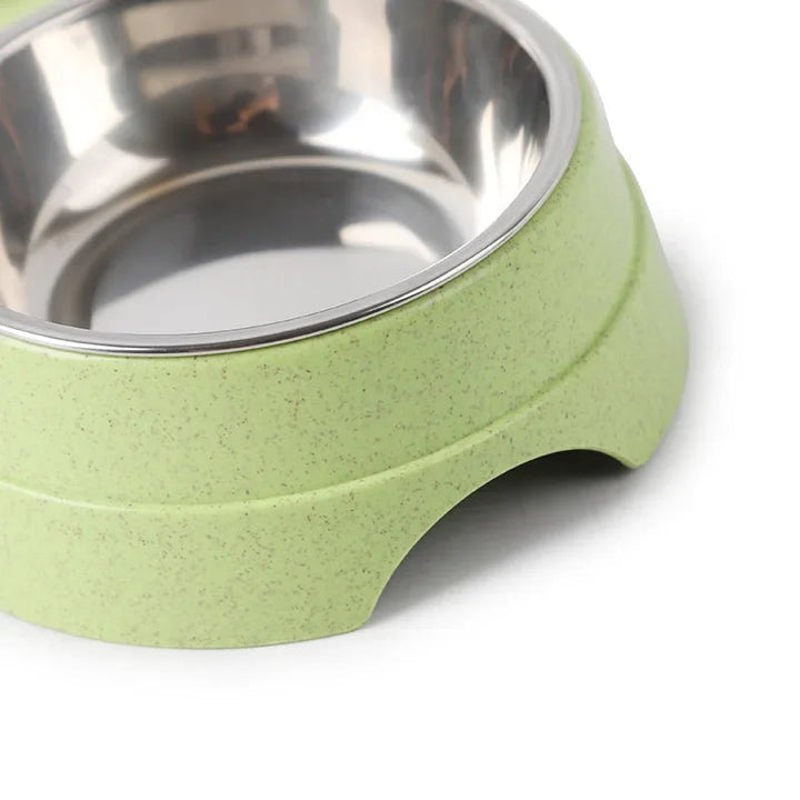 Non-slip double pet bowl set, stainless steel construction for food and water, cat and dog supplies.
