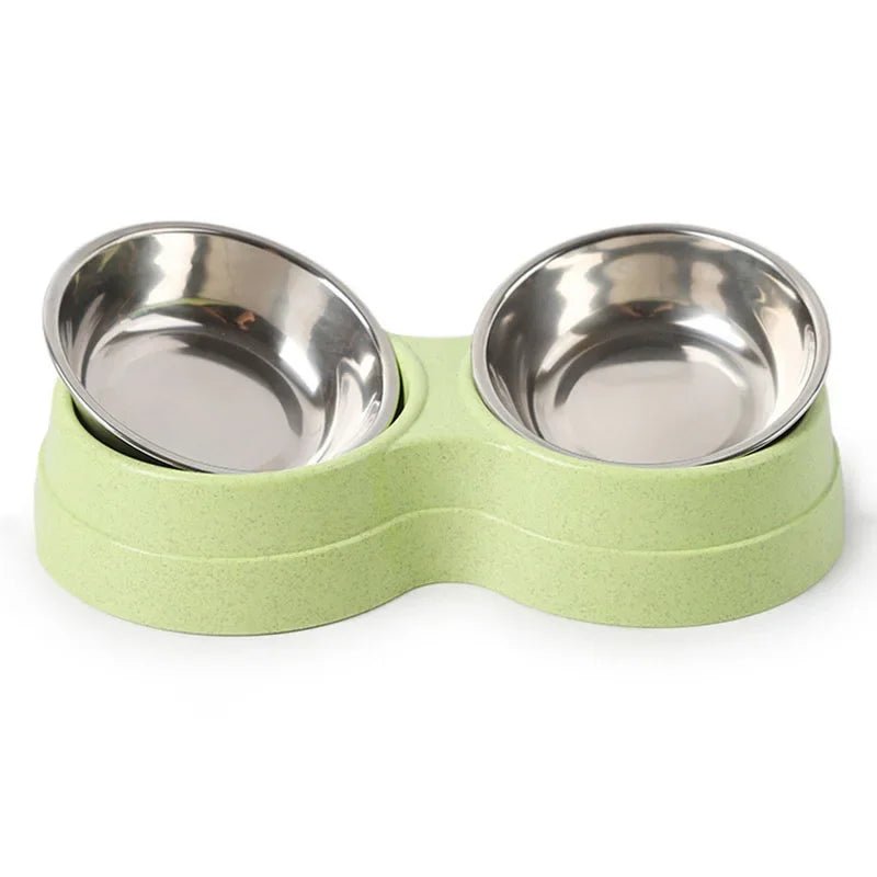 Pet supplies: double stainless steel dog and cat bowls for food and water, non-slip feeder.