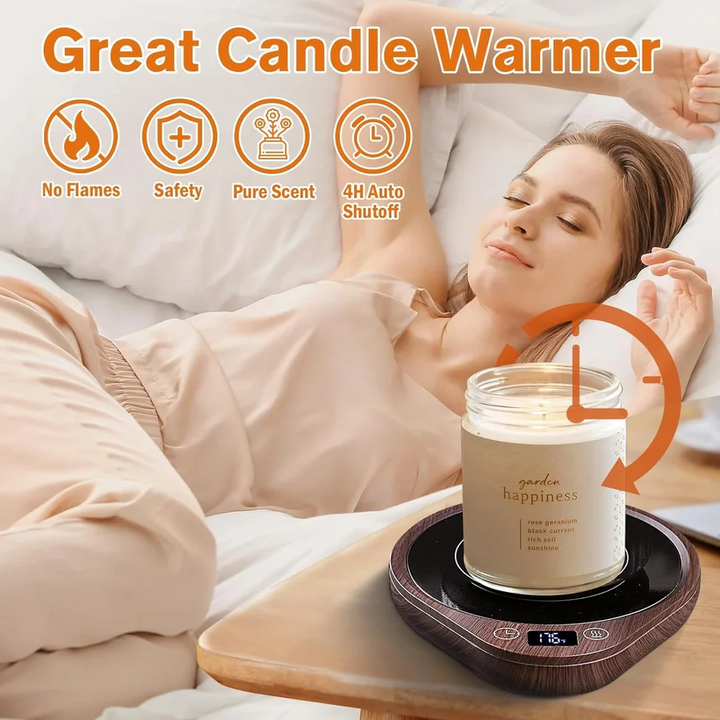 Sleek electric mug warmer, ideal desk accessory to keep coffee, tea, or hot beverages warm all day.