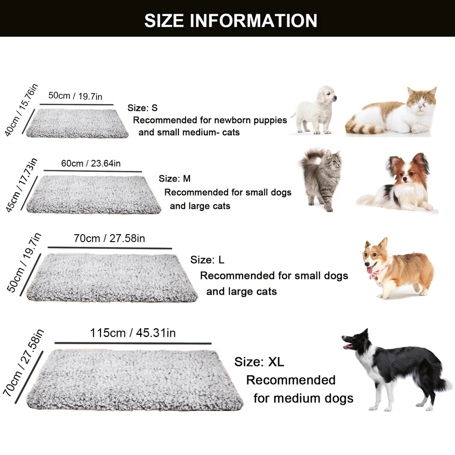 Washable self-warming dog & cat pad, non-electric for safe use, easy to clean & provides cozy warmth.