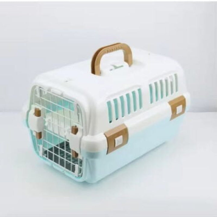 Portable, foldable pet cat carrier with breathable mesh for safe & easy small animal transport.