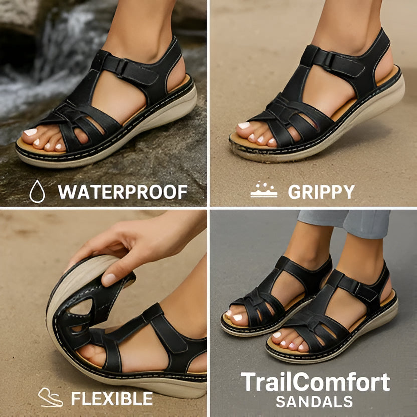 Grey women's casual sandals, offering orthopedic comfort and arch support for relaxed summer days.