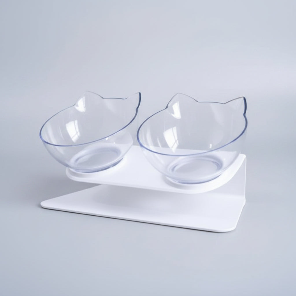 Raised anti-vomiting double cat bowls. Elevated pet feeder for comfortable eating & healthy digestion. Non-slip base.