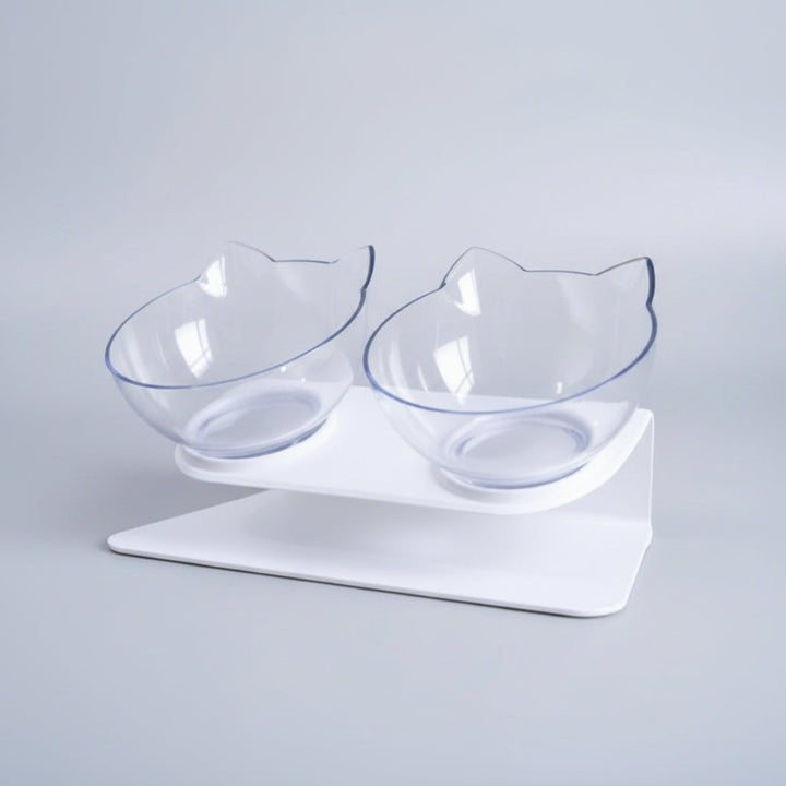 Raised anti-vomiting double cat bowls. Elevated pet feeder for comfortable eating & healthy digestion. Non-slip base.