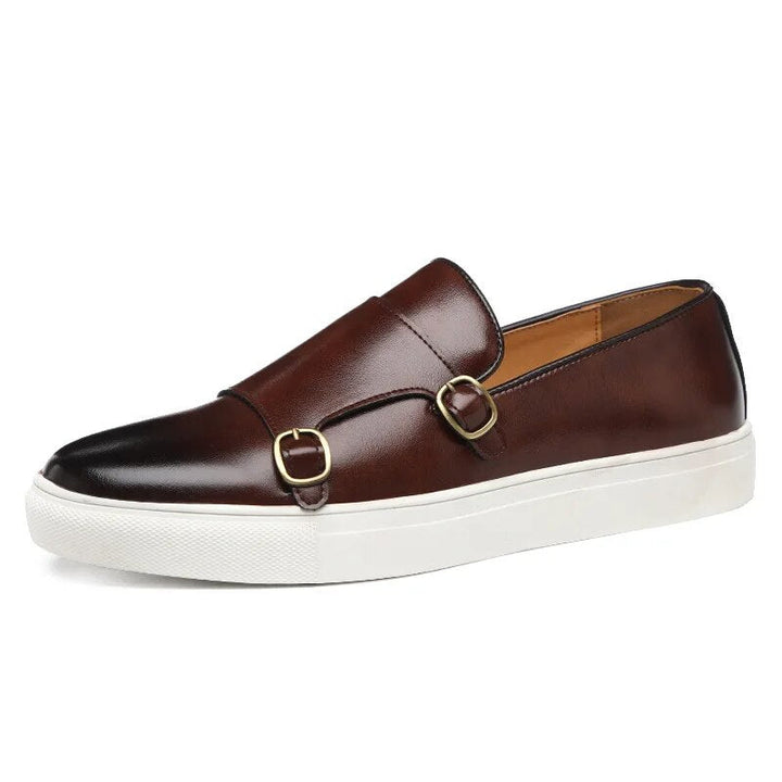 Pair of stylish men's monk strap loafers, showcasing classic design and premium comfort footwear.