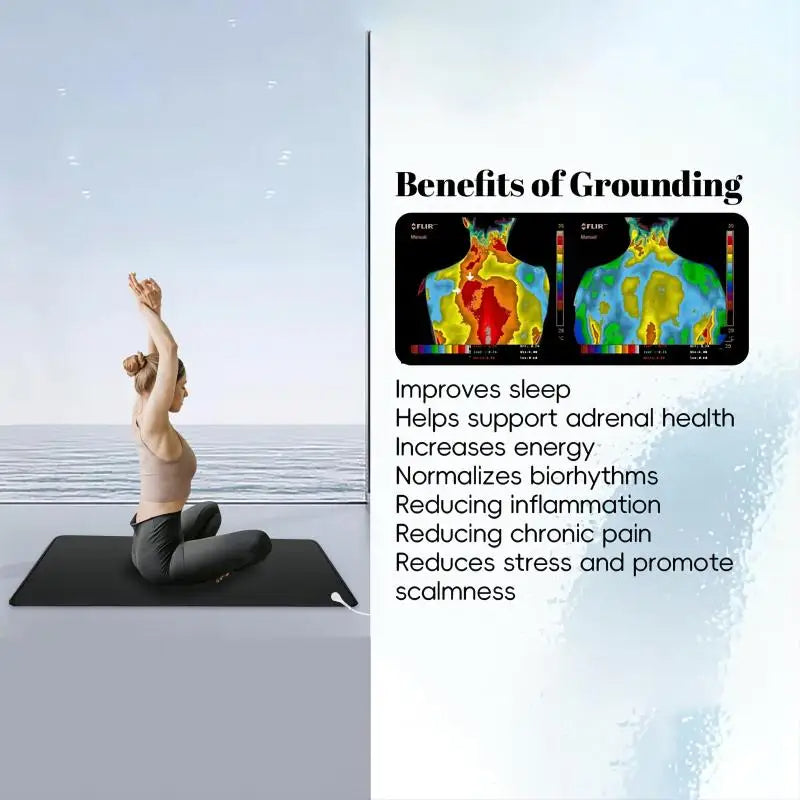 Black carbon fiber grounding mat. Promote natural energy, better sleep & stress relief. Home wellness.
