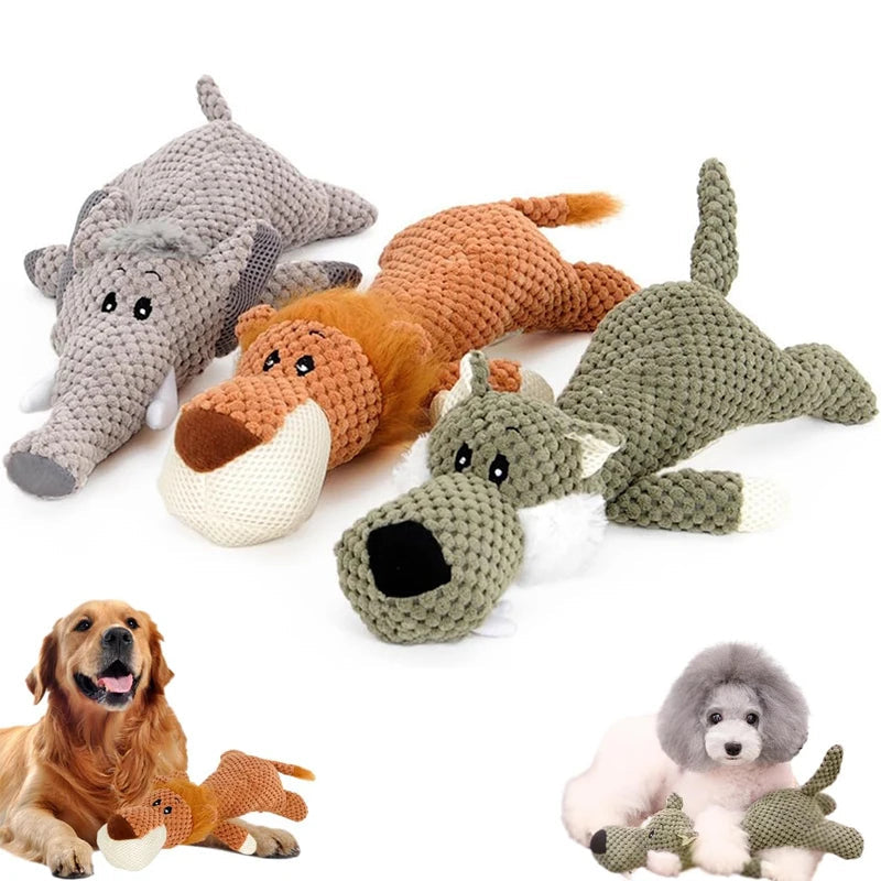 Colorful, durable plush dog toy, an indestructible chew solution for aggressive chewers and interactive playtime.