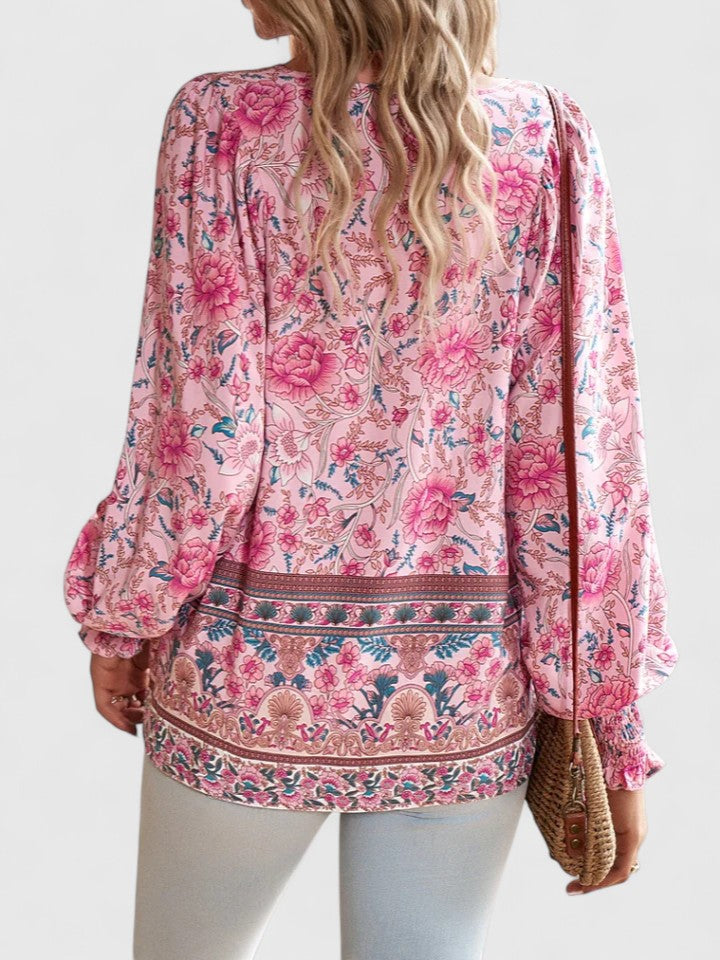 Feminine dreamy floral long sleeve top, boho style peasant blouse for women, great for everyday.