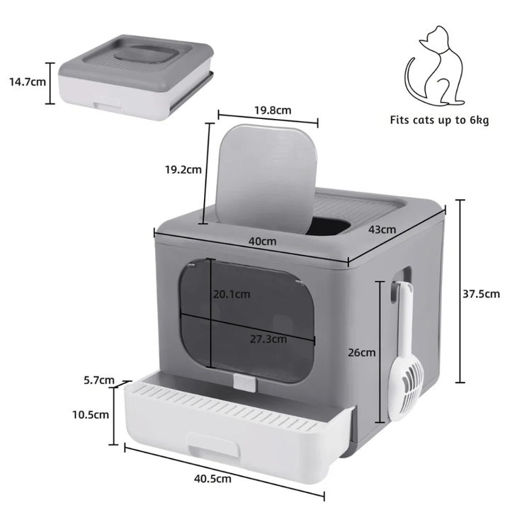 Noko Pets enclosed cat litter box featuring a convenient pull-out tray and dual entry for feline comfort