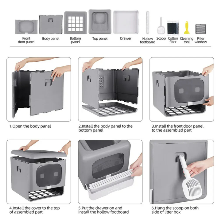 View of the innovative Noko Pets dual-entry enclosed cat litter box designed for superior odor control