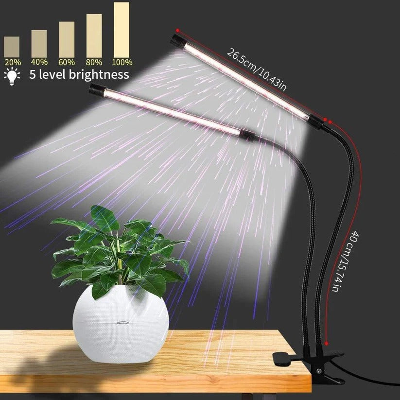 Indoor plant care LED grow light with flexible gooseneck arms, full spectrum for seedlings.