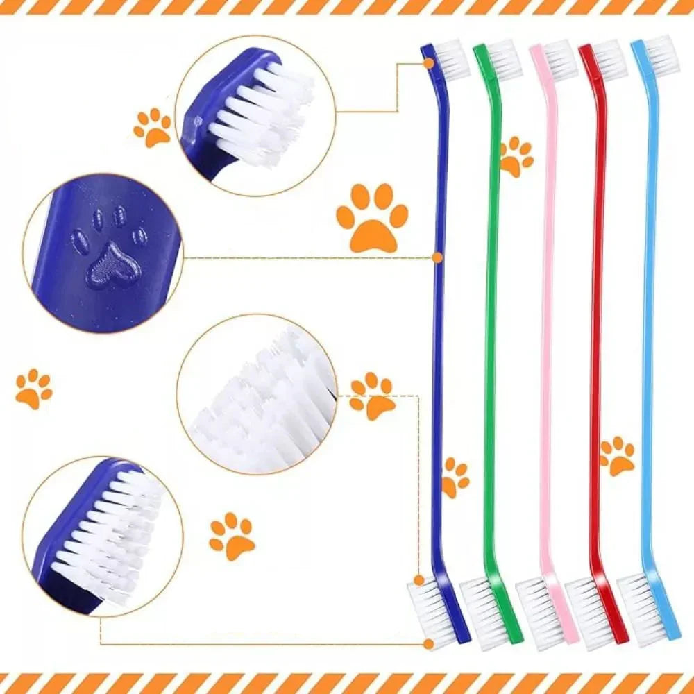 Variety pack of dual-head pet toothbrushes, ensuring comprehensive dental hygiene for dogs & cats