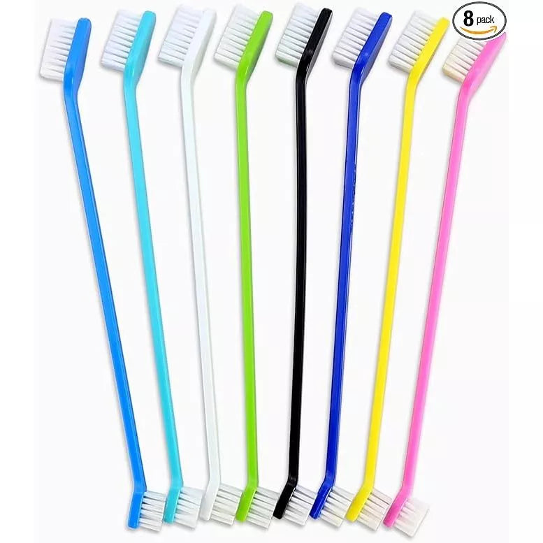 Assorted dual-head toothbrushes for pets, a key component of a complete dog & cat dental hygiene routine