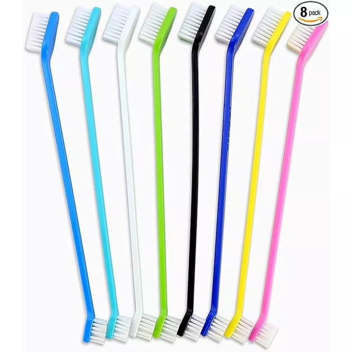 Assorted dual-head toothbrushes for pets, a key component of a complete dog & cat dental hygiene routine