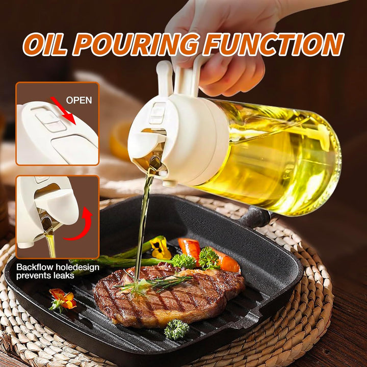 Easy to use 16 fl oz dual mode oil dispenser & sprayer for cooking & seasoning.