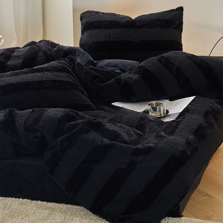 Home textiles: cozy dual-sided striped bed sheet set, velvet & sherpa comfort