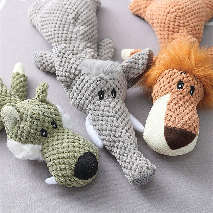 Tough dog chew toy, durable design, animal shape, ideal for pet dental hygiene.