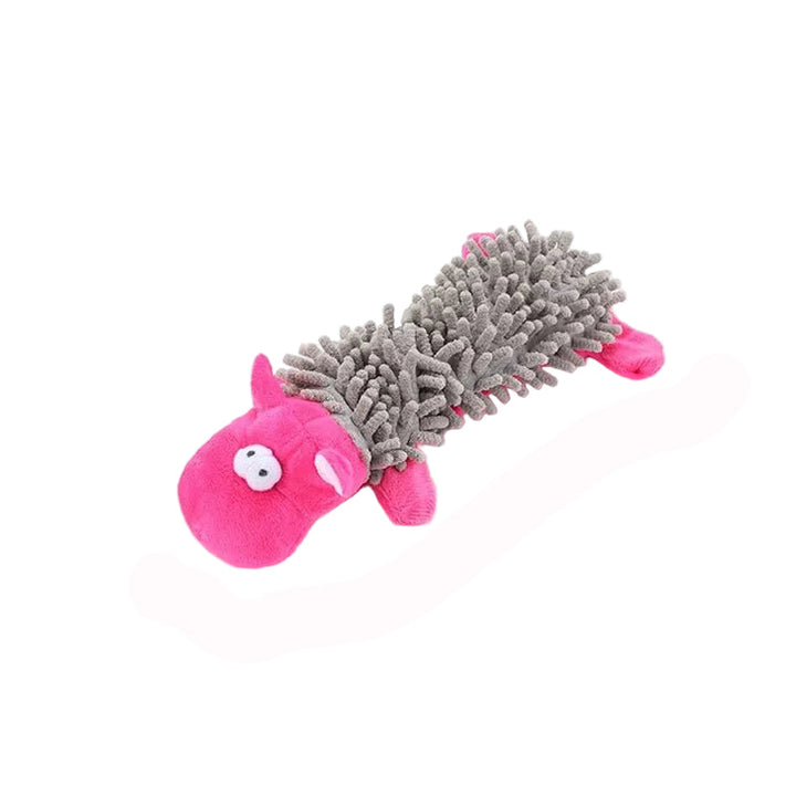 Durable animal squeaky toy for small dogs, promoting dental health and interactive play for puppies.