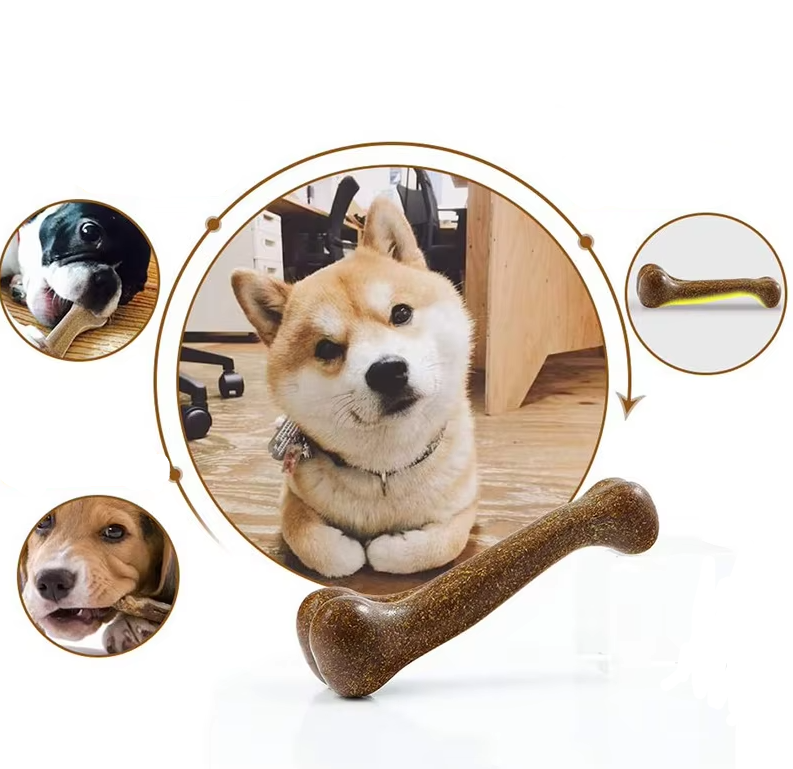 Close-up of a textured dog dental chew bone, promoting good canine oral hygiene
