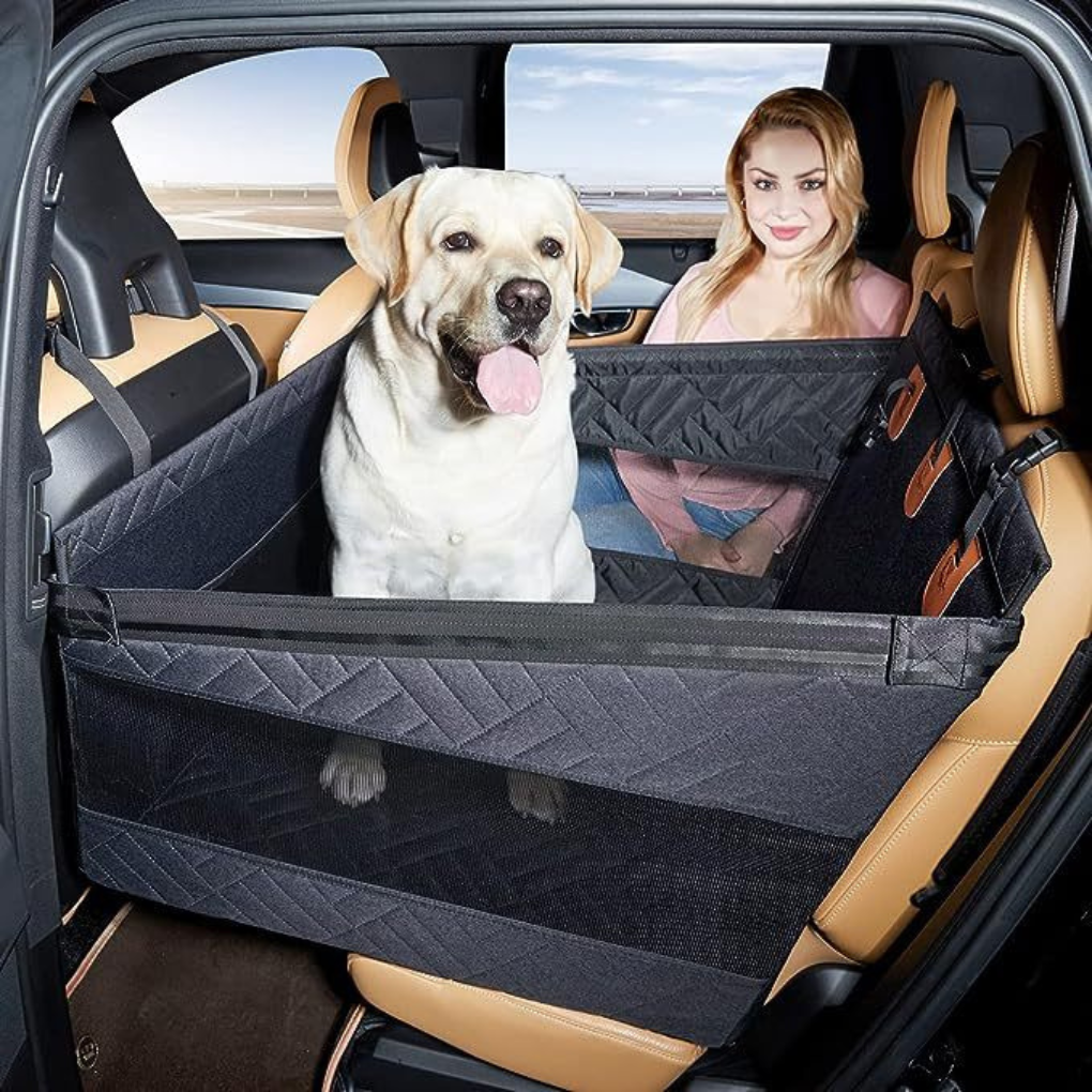 Unisex pet car seat protector mat with safety features for dog travel, auto protection gear