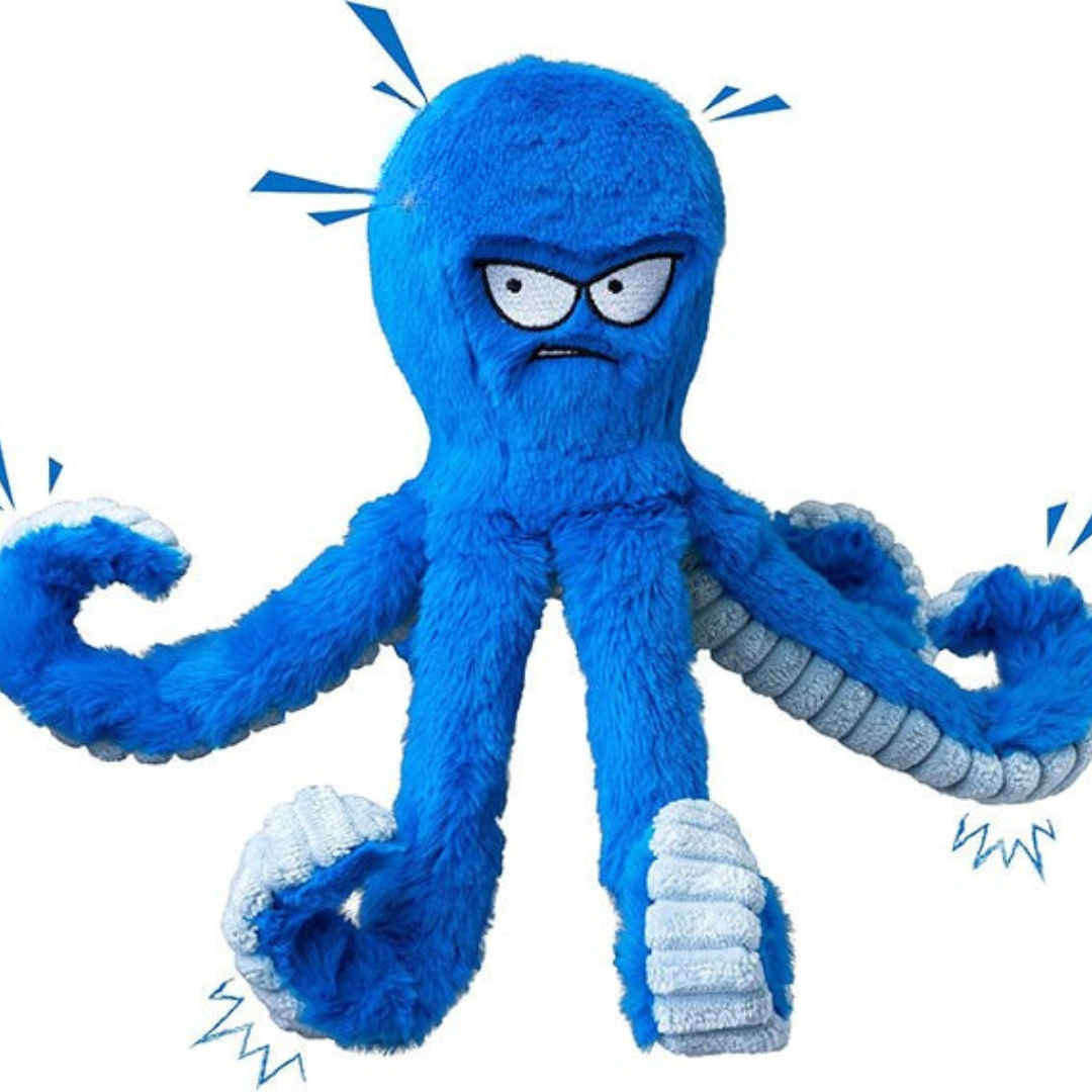 Heavy-duty green octopus plush dog toy with textured fabric, ideal for aggressive chewers