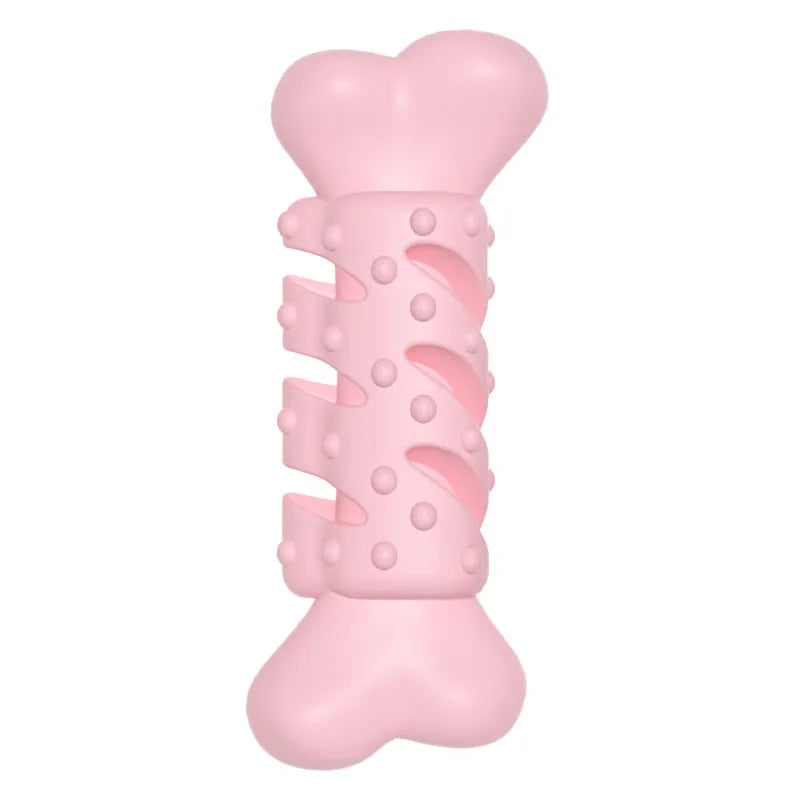 Textured dog chew toy in a bone shape, designed for dental care, canine oral hygiene, and engaging playtime.