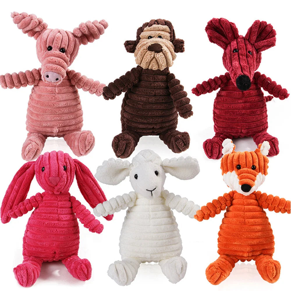 Soft corduroy giraffe dog squeaky toy, durable pet chew toy for interactive play