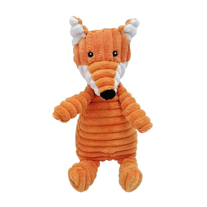 Playful corduroy dog toy, animal-shaped with a squeaker, ideal for strong chewers and fetch