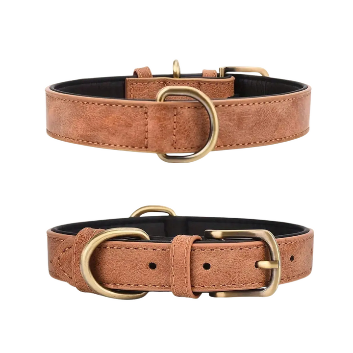 Durable brown leather dog collar with adjustable buckle, classic style